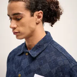 The Bear House Navy Cotton Regular Fit Printed Jacket image 5