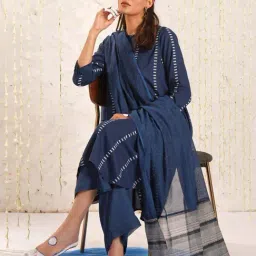 Jaypore Indigo Blue Hand Block Printed Straight Fit Kurta image 3