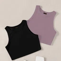TOOCHKI Pack Of 2 Ribbed Round Neck Sleeveless Crop Tank Tops-image-5