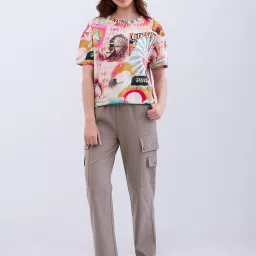 Spykar Raspberry Red Cotton Relaxed Fit Solid Top image 5