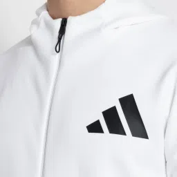Adidas White Regular Fit Logo Printed Sports Hoodie image 5