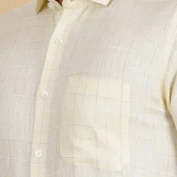 JadeBlue Beige Linen Regular Fit Checked Shirt image 5