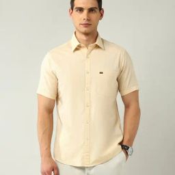 Ad By Arvind Beige Cotton Slim Fit Self Pattern Shirt-picture-19