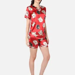 Gracit Maroon Print Short Sleeve Night Suit image 4