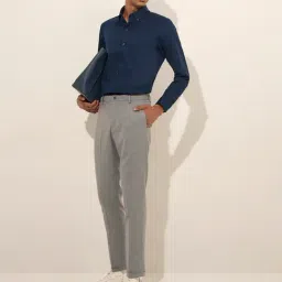 WES Formals by Westside Navy Solid Slim-Fit Cotton Blend Shirt image 3
