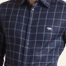 ANDAMEN Navy Regular Fit Check Shirt image 4