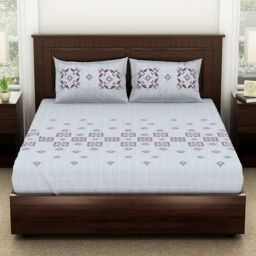 Spaces Geometric Grey 144 TC Cotton Double Bedsheet With 2 Pillow Covers-picture-21