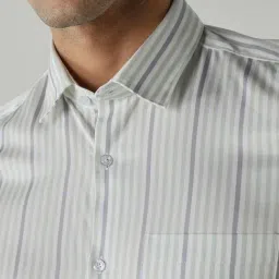 Reid & Taylor Grey & Pista Cotton Slim Fit Striped Shirt image 5