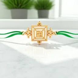 P.C. Chandra Jewellers 14KT Yellow Gold Swastik Traditional Square Design Rakhi for Men-picture-42