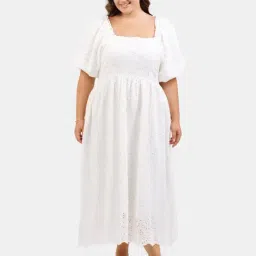 VIRGIO Off White Flared Fit Embroidered Dress-picture-30