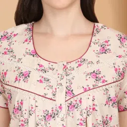 Sweet Dreams Beige Cotton Floral Short sleeve Night Dress image 4