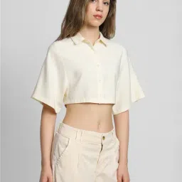 Forever 21 Cream Regular Fit Crop Top-image-96