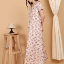 Sweet Dreams Beige Cotton Floral Short sleeve Night Dress image 3