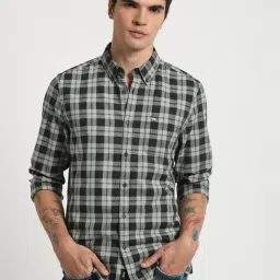 The Bear House Green Cotton Slim Fit Checks Shirt-image-13