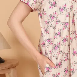Sweet Dreams Beige Cotton Floral Short sleeve Night Dress image 5