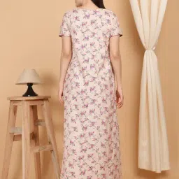 Sweet Dreams Beige Cotton Floral Short sleeve Night Dress image 2