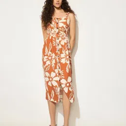 Only Orange Print Fit & Flare Dress-image-5