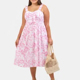 VIRGIO Pink Flared Fit Floral Dress-picture-35