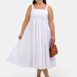 VIRGIO White Flared Fit Solid Dress-picture-33