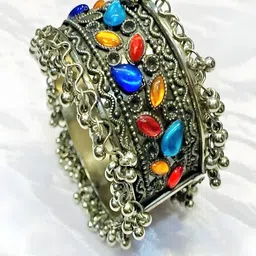 JOHARKAMAL German Silver-Plated Artificial Stones Studded Oxidised Cuff Bracelet-picture-39