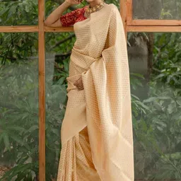 YAMUNE Woven Design Zari Banarasi Saree With Unstitched Blouse Piece image 4