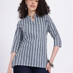 Anouk Rustic Striped Mandarin Collar Straight Kurti image 4