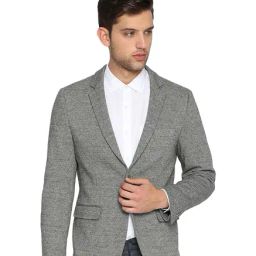 Basics Grey Full Sleeves Notched Lapel Blazer-image-86