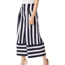 Miss Chase Navy & Beige Striped Pants image 3