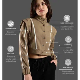 DOMIN8 Women Crop Jacket with Snap Button Closure & Elastic Drawstring Waist image 3