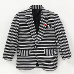 Robo Fry Cotton Knit Full Sleeves Striped Blazer - Black-picture-14