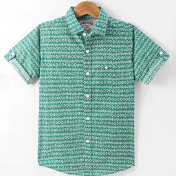 Jash Kids Cotton Half Sleeves Shapes Printed Shirt - Green-image-47