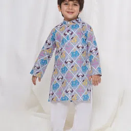 AJ Dezines Full Sleeves Patola Style Animals Printed Kurta & Pyjama Set - Grey-picture-31