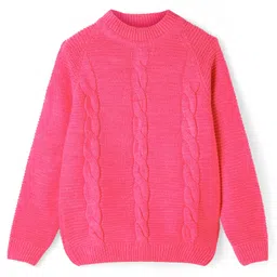 Pine Kids Knitted Full Sleeves Pullover With Cable Knit Design - Dark Pink-picture-11