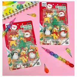 SANJARY Santa Claus Christmas Tree Reindeer Snowman Xmas Theme Eraser Rubber Set pack of 2 color design may vary image 1