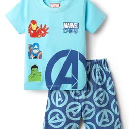 Babyhug Marvel Single Jersey Knit Half Sleeves Short Night Suit With Avenger Graphics - Light Blue-picture-35