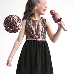 Hola Bonita Knit Sleeveless Party Dress with Sequin Detailing & Belt - Black-picture-32