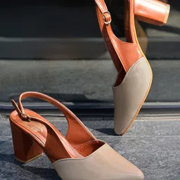 Shoetopia Gloss Finish With Buckle Closure Block Heel Sandals - Cream-picture-17