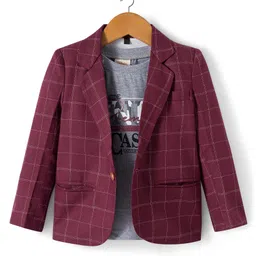 Rikidoos Full Sleeves Checked Blazer With Typography Printed Tee - Maroon & Grey-picture-24