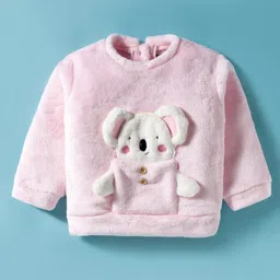 Little Kangaroos Fur Woven Full Sleeves Sweatshirt with Koala Applique - Baby Pink-picture-23