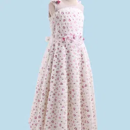 Enfance Sleeveless Floral Applique Detailed Heart Printed Fur Detailed Gown - White image 2