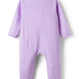 Babyhug Cotton Knit Full Sleeves Footed Sleepsuit With Animal Print - Lavender image 2