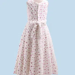 Enfance Sleeveless Floral Applique Detailed Heart Printed Fur Detailed Gown - White image 3
