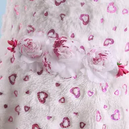 Enfance Sleeveless Floral Applique Detailed Heart Printed Fur Detailed Gown - White image 4