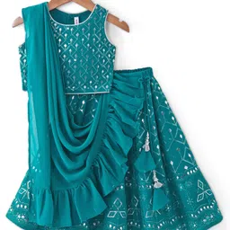 Babyhug Sleeveless Embroidered Choli & Lehenga Set With Dupatta - Teal Green image 5