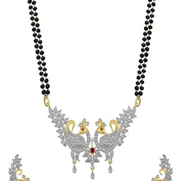 Navya Collection Artificial Stones Studded & Beaded Mangalsutra With Earrings image 2