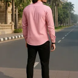 HERE&NOW Men Pink Solid Linen Casual Shirts image 3