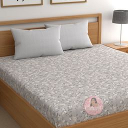 CHHAVI INDIA Grey & White Floral 210 TC King Bedsheet with 2 Pillow Covers-picture-11