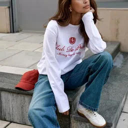 LULU & SKY Women Typography Printed Pure Cotton T-shirt image 3