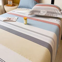 JC HOME White & Grey Striped 140 TC Single Bedsheet Set2.30m x 1.60m image 4