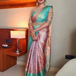 RAJMUDRAFASHION Woven Design Zari Banarasi Saree with Unstitched Blouse Piece image 3